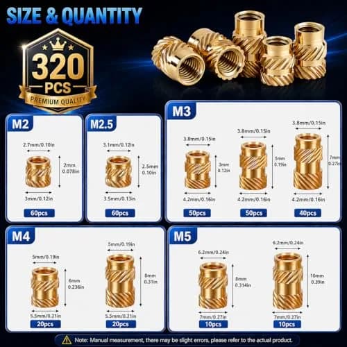 FFVRVSS Brass Threaded Inserts Kit M2-M5 (320+6 pcs) | Heat Set for 3D Printing & Plastics thumbnail 6
