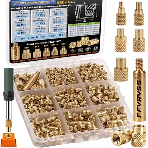 FFVRVSS Brass Threaded Inserts Kit M2-M5 (320+6 pcs) | Heat Set for 3D Printing & Plastics thumbnail 1