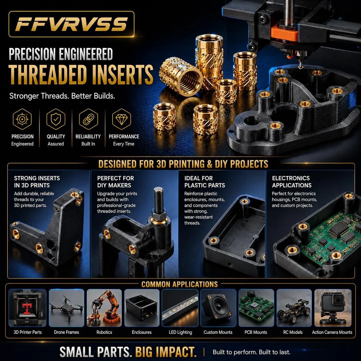 FFVRVSS Brass Threaded Inserts Kit M2-M5 (320+6 pcs) | Heat Set for 3D Printing & Plastics - view 4