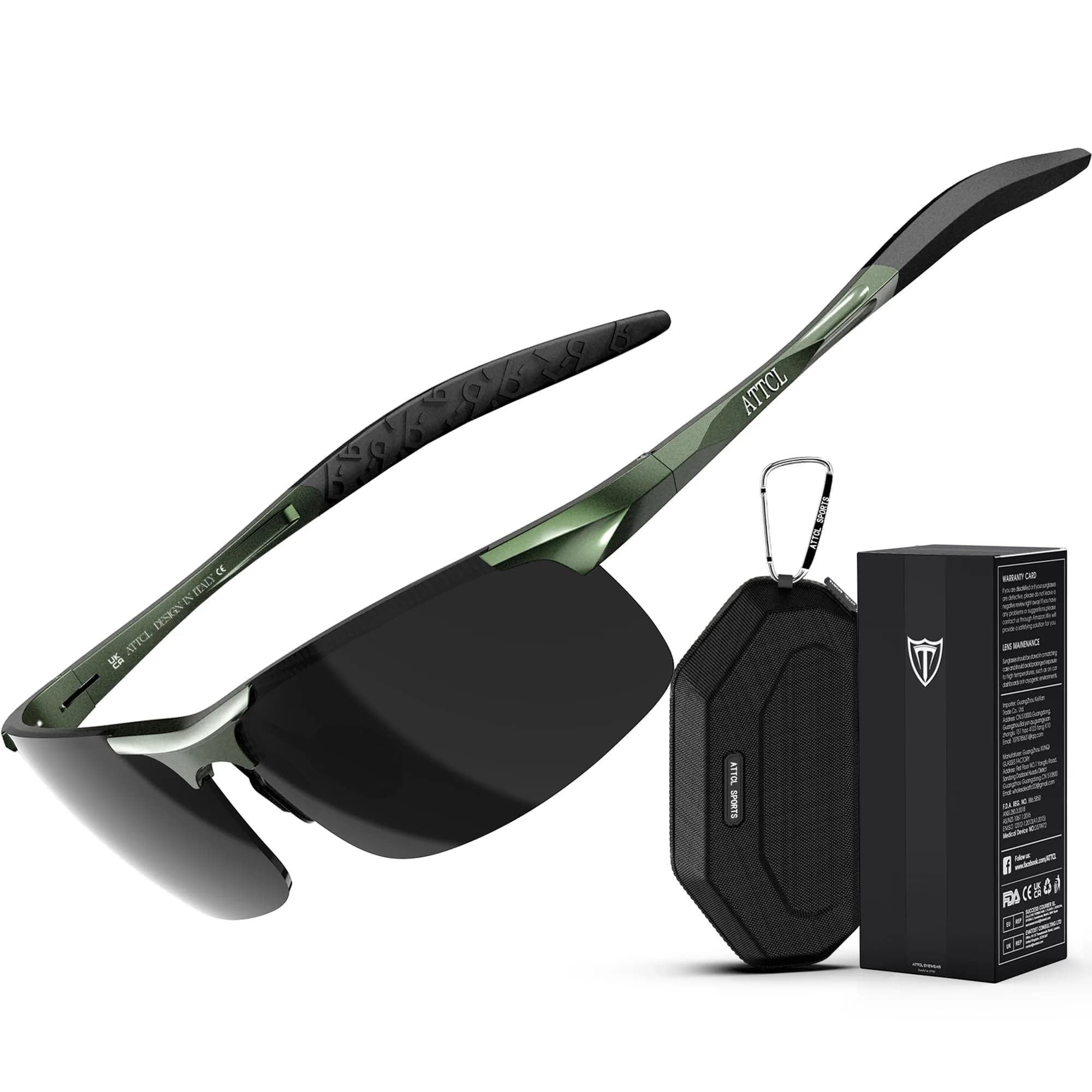 ATTCL Polarized Sunglasses Men 2026-Military-Green-Grey Non-Mirrored Wrap Around Lightweight Metal Sun Glasses - main product image