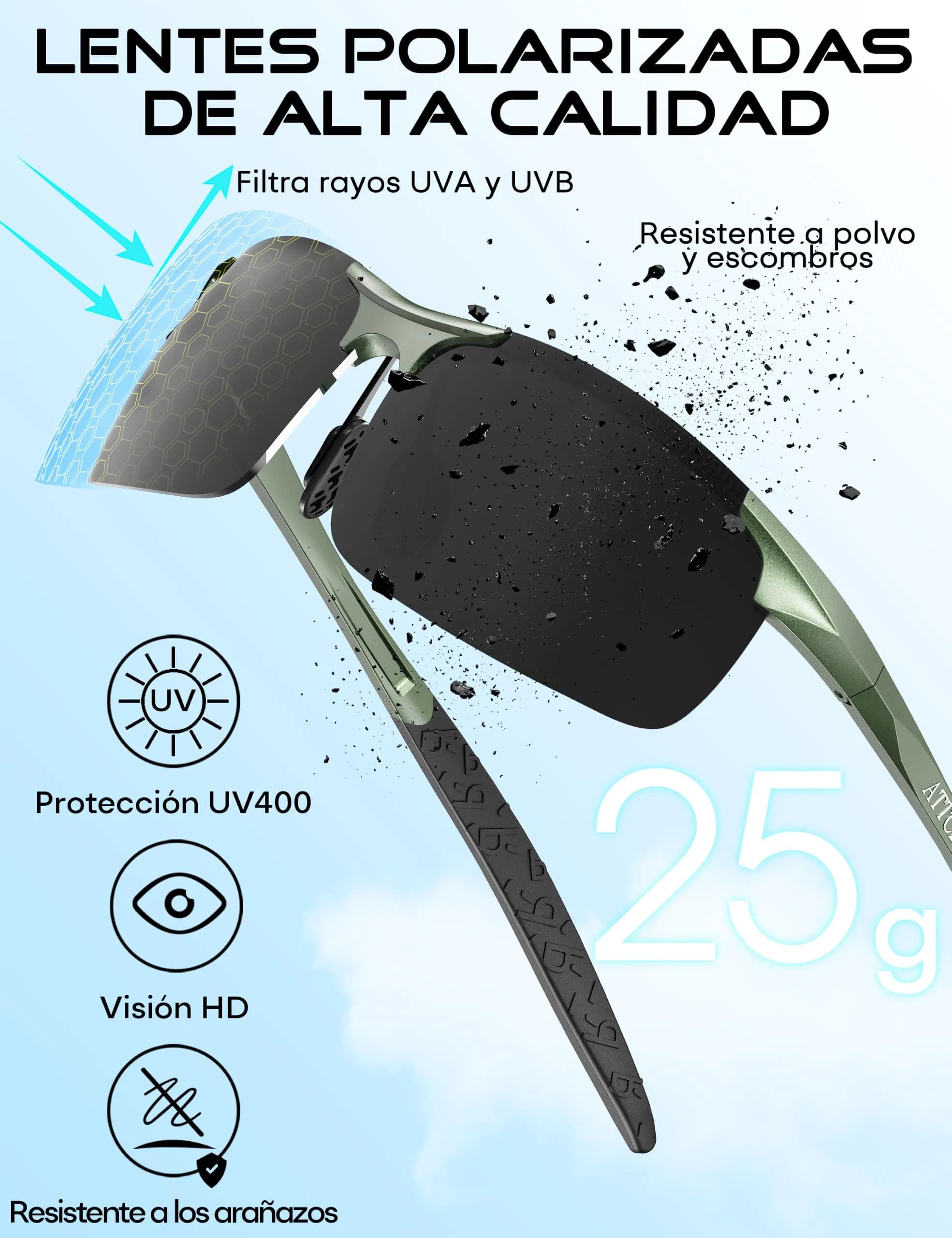 ATTCL Polarized Sunglasses Men 2026-Military-Green-Grey Non-Mirrored Wrap Around Lightweight Metal Sun Glasses - view 4