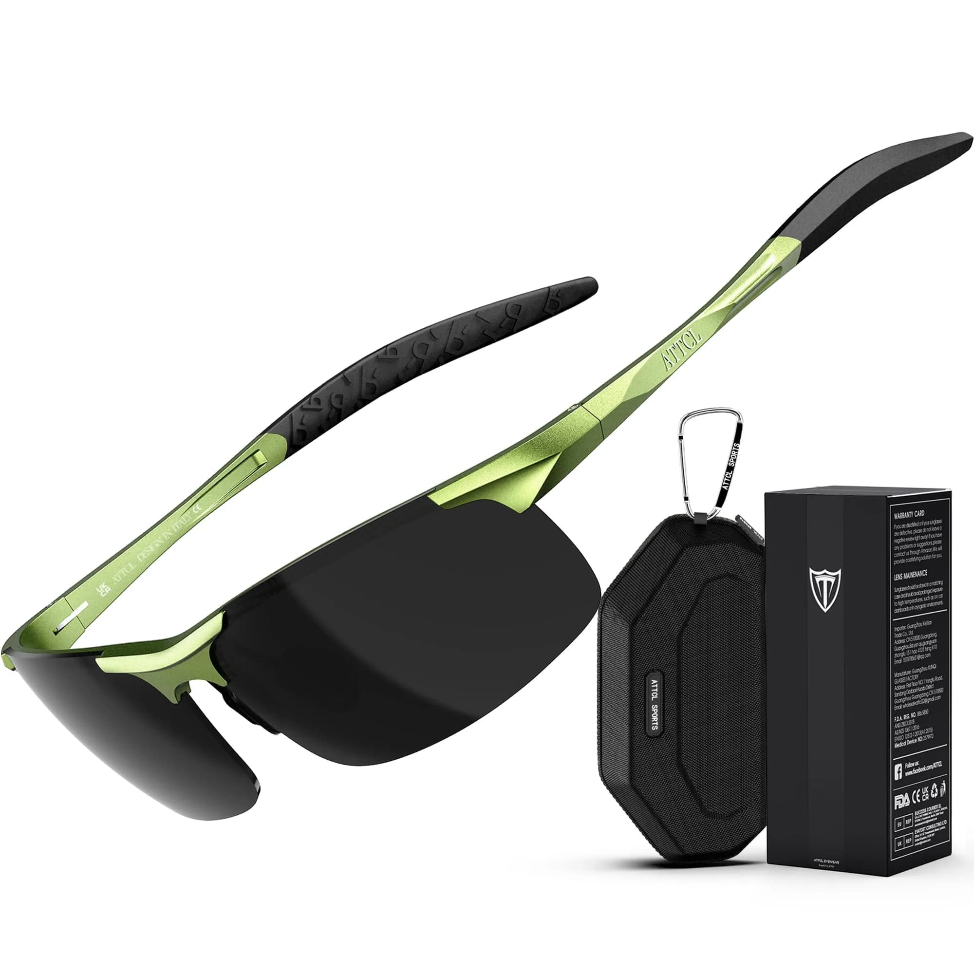 ATTCL Polarized Sports Sunglasses for Men: Fruit Green & Grey, Not Mirrored, UV Protection, 64mm Lens - main product image