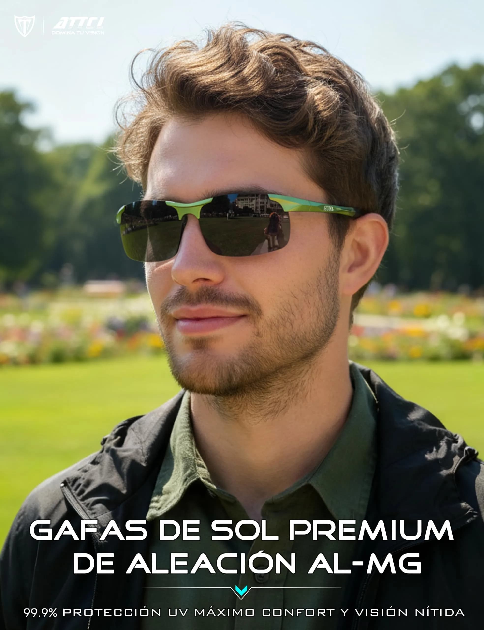 ATTCL Polarized Sports Sunglasses for Men: Fruit Green & Grey, Not Mirrored, UV Protection, 64mm Lens - view 2