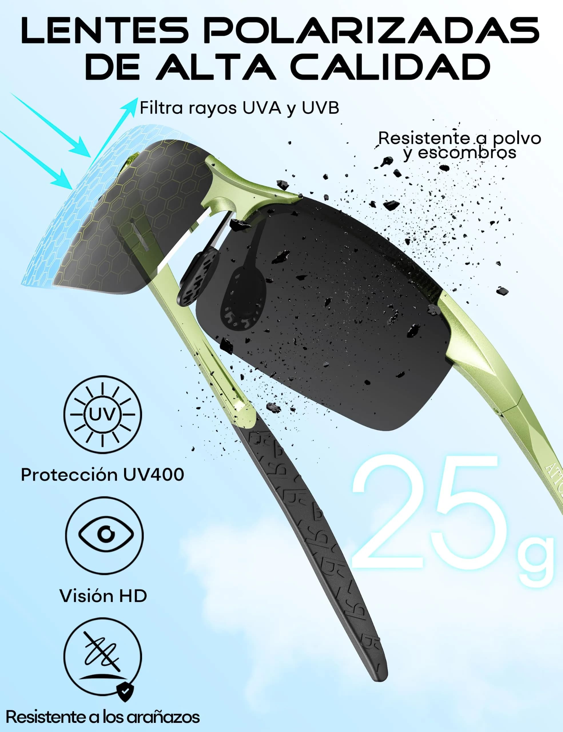 ATTCL Polarized Sports Sunglasses for Men: Fruit Green & Grey, Not Mirrored, UV Protection, 64mm Lens - view 4