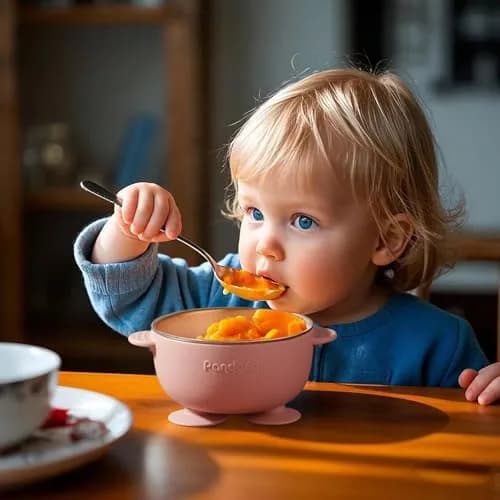 PandaEar 3 Pack Stainless Steel Suction Baby Bowls & 3 Spoons | BPA-Free Toddler Feeding Set (Pink White) thumbnail 6