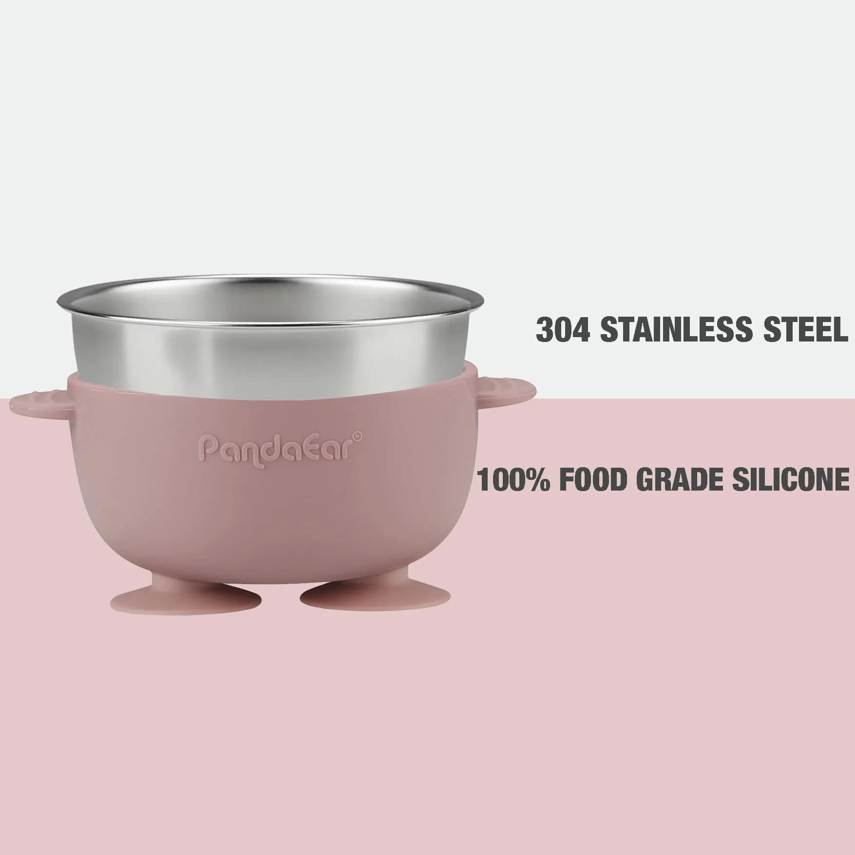 PandaEar 3 Pack Stainless Steel Suction Baby Bowls & 3 Spoons | BPA-Free Toddler Feeding Set (Pink White) - view 3