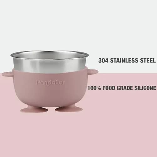 PandaEar 3 Pack Stainless Steel Suction Baby Bowls & 3 Spoons | BPA-Free Toddler Feeding Set (Pink White) thumbnail 3