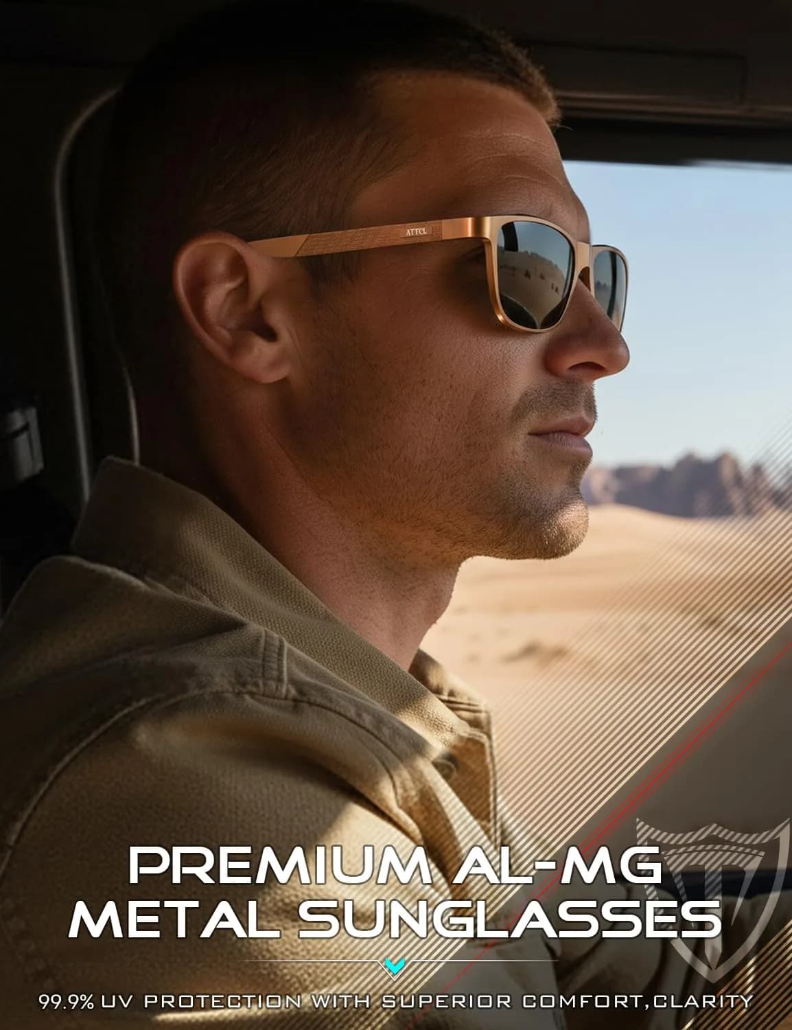 ATTCL Polarized Sunglasses for Men - Orange Red-Grey Rectangular Frame, Non-Mirrored Lenses - view 2