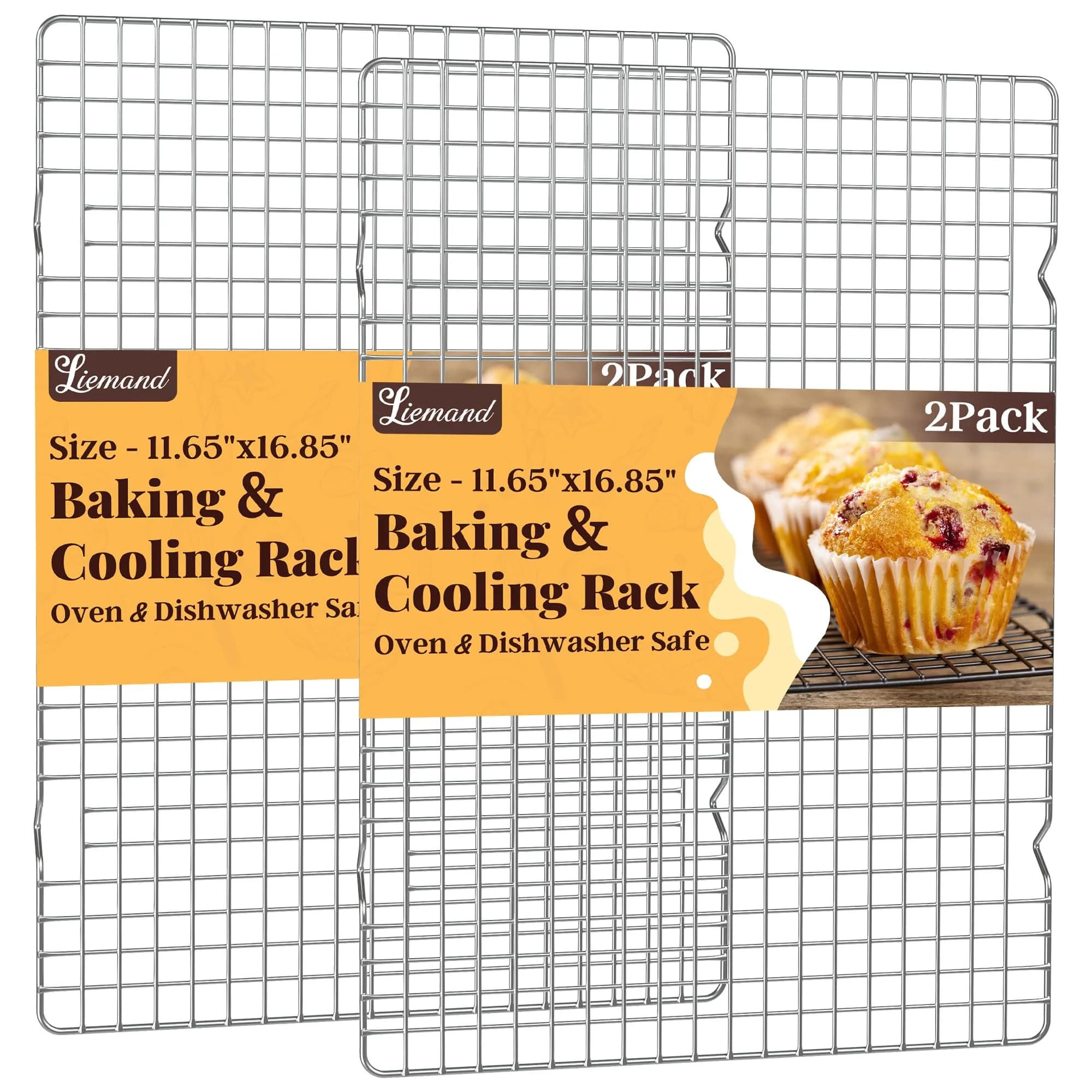 LIEMAND 2 PCS Grid Wire Baking Cooling Racks 42.7cm x 29.8cm (16.85" x 11.65") | Oven Safe Stainless Steel Cooling Trays