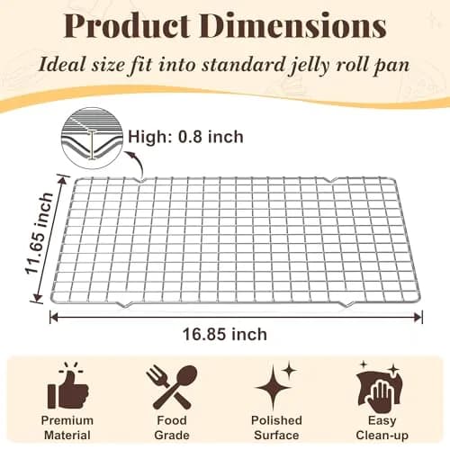 LIEMAND 2 PCS Grid Wire Baking Cooling Racks 42.7cm x 29.8cm (16.85" x 11.65") | Oven Safe Stainless Steel Cooling Trays thumbnail 2
