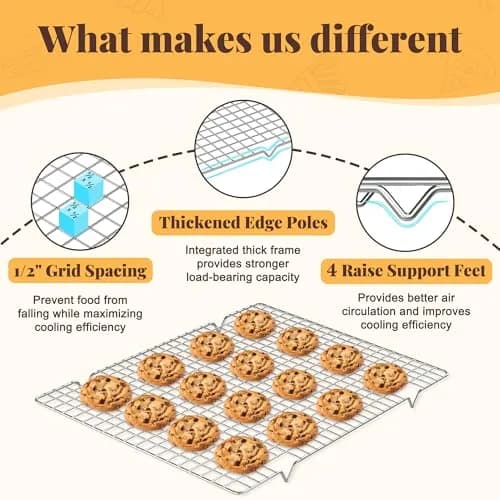 LIEMAND 2 PCS Grid Wire Baking Cooling Racks 42.7cm x 29.8cm (16.85" x 11.65") | Oven Safe Stainless Steel Cooling Trays thumbnail 3