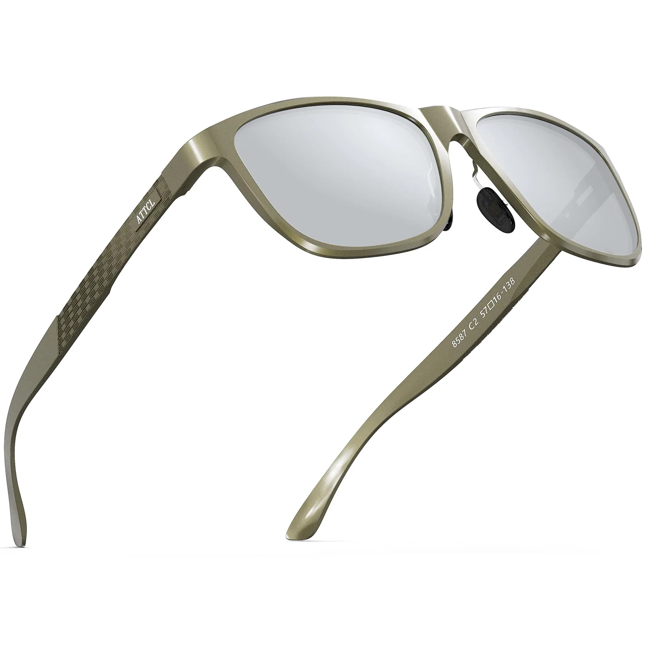 ATTCL Polarized Sunglasses Men Al-Mg Metal Ultralight UV400 for Driving | Rectangular Frame, Silver Mirrored Lenses - main product image