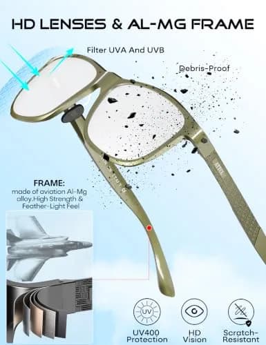 ATTCL Polarized Sunglasses Men Al-Mg Metal Ultralight UV400 for Driving | Rectangular Frame, Silver Mirrored Lenses thumbnail 4