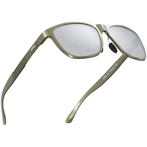 ATTCL Polarized Sunglasses Men Al-Mg Metal Ultralight UV400 for Driving | Rectangular Frame, Silver Mirrored Lenses thumbnail 1