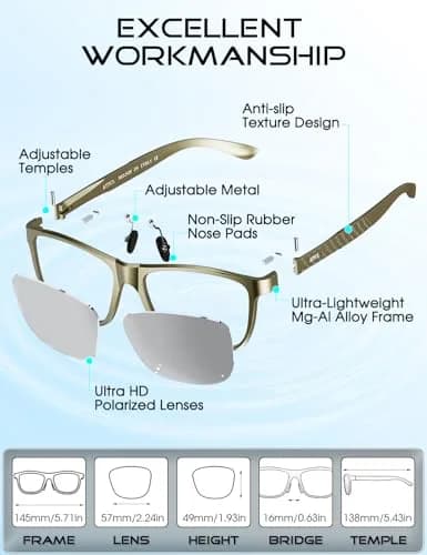 ATTCL Polarized Sunglasses Men Al-Mg Metal Ultralight UV400 for Driving | Rectangular Frame, Silver Mirrored Lenses thumbnail 7
