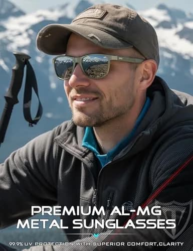 ATTCL Polarized Sunglasses Men Al-Mg Metal Ultralight UV400 for Driving | Rectangular Frame, Silver Mirrored Lenses thumbnail 2