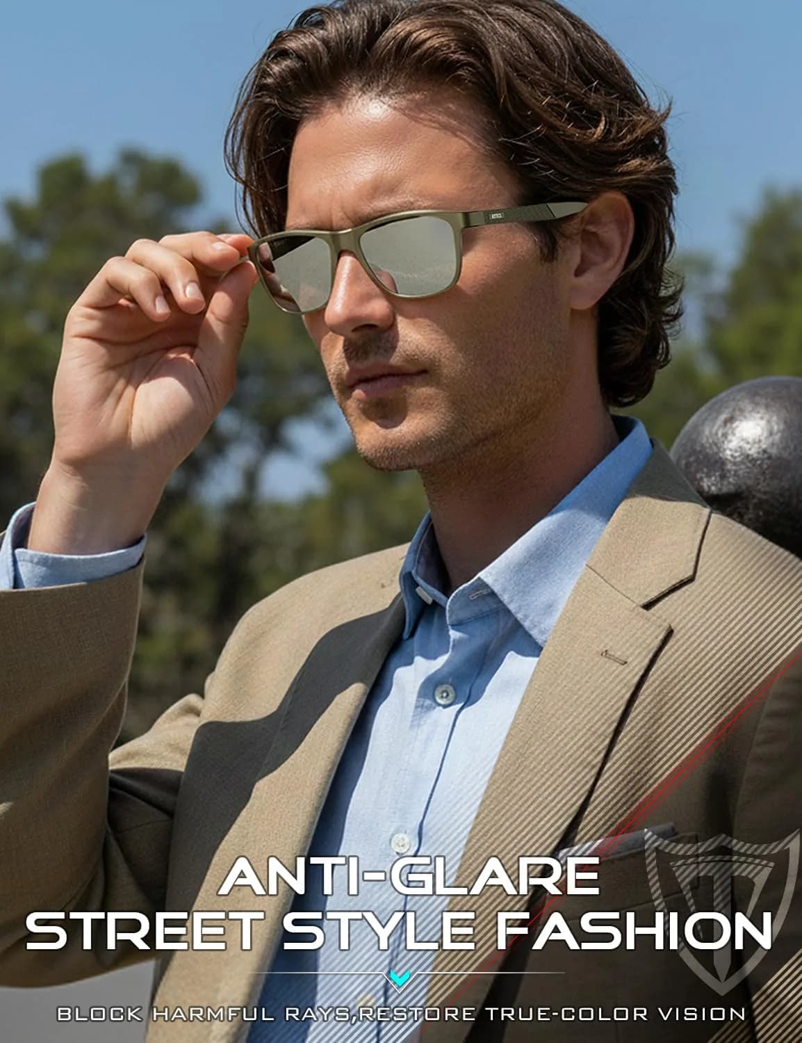 ATTCL Polarized Sunglasses Men Al-Mg Metal Ultralight UV400 for Driving | Rectangular Frame, Silver Mirrored Lenses - view 3