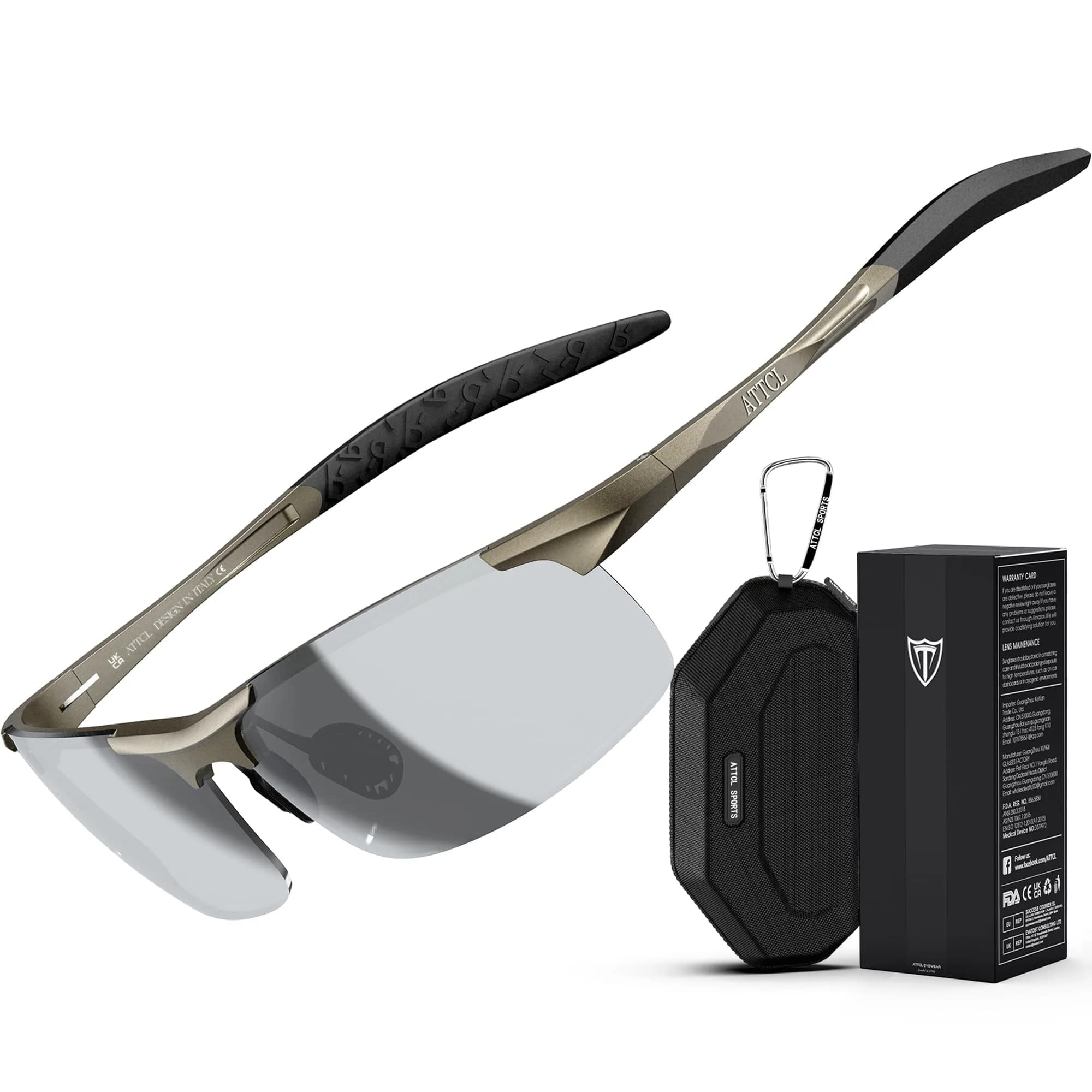 ATTCL 2026-Champagne-Brown-Silver Mirrored Polarized Sports Sunglasses for Men - 64mm - main product image