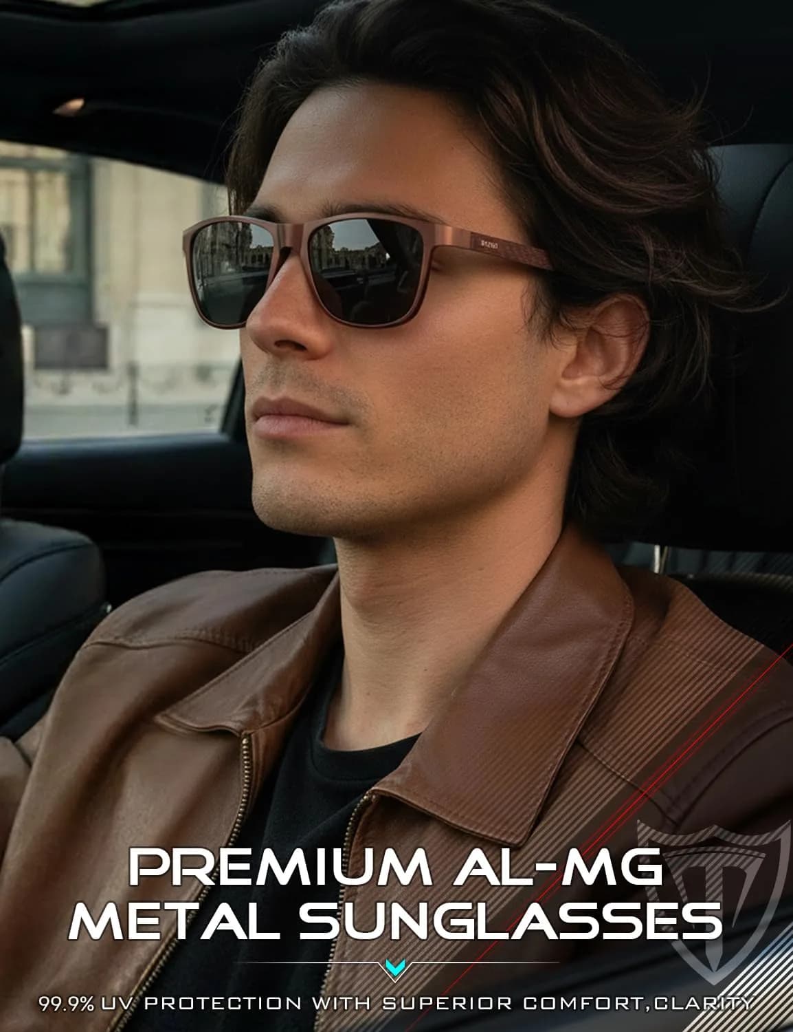 ATTCL Vermilion-Grey Polarized Sunglasses for Men - Al-Mg Metal Ultralight UV400 Driving Frame - view 2