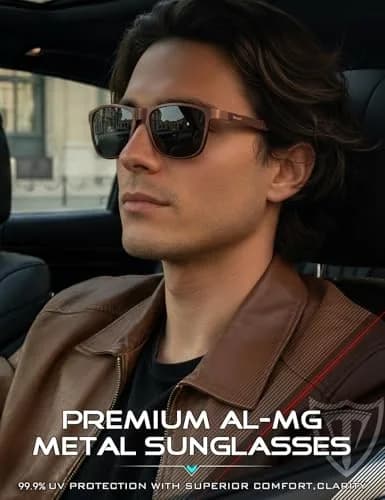 ATTCL Vermilion-Grey Polarized Sunglasses for Men - Al-Mg Metal Ultralight UV400 Driving Frame thumbnail 2