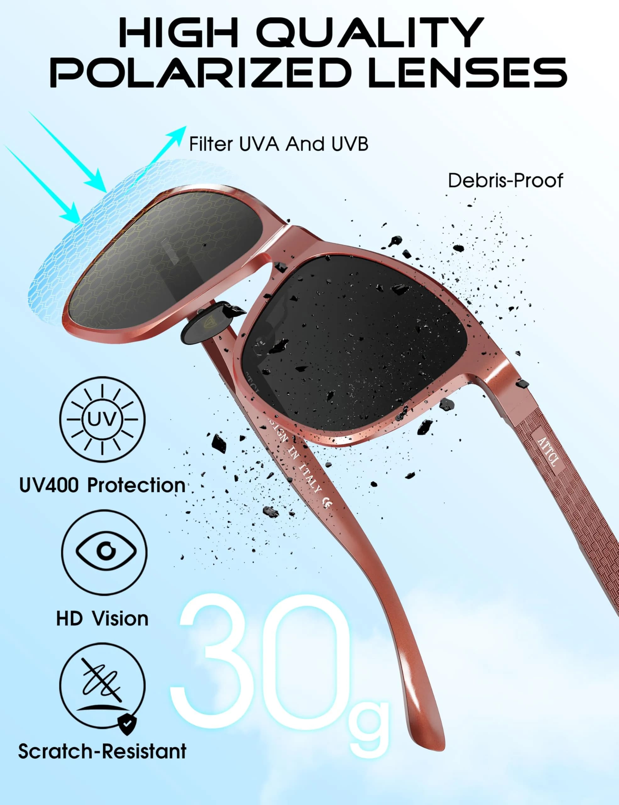 ATTCL Vermilion-Grey Polarized Sunglasses for Men - Al-Mg Metal Ultralight UV400 Driving Frame - view 4