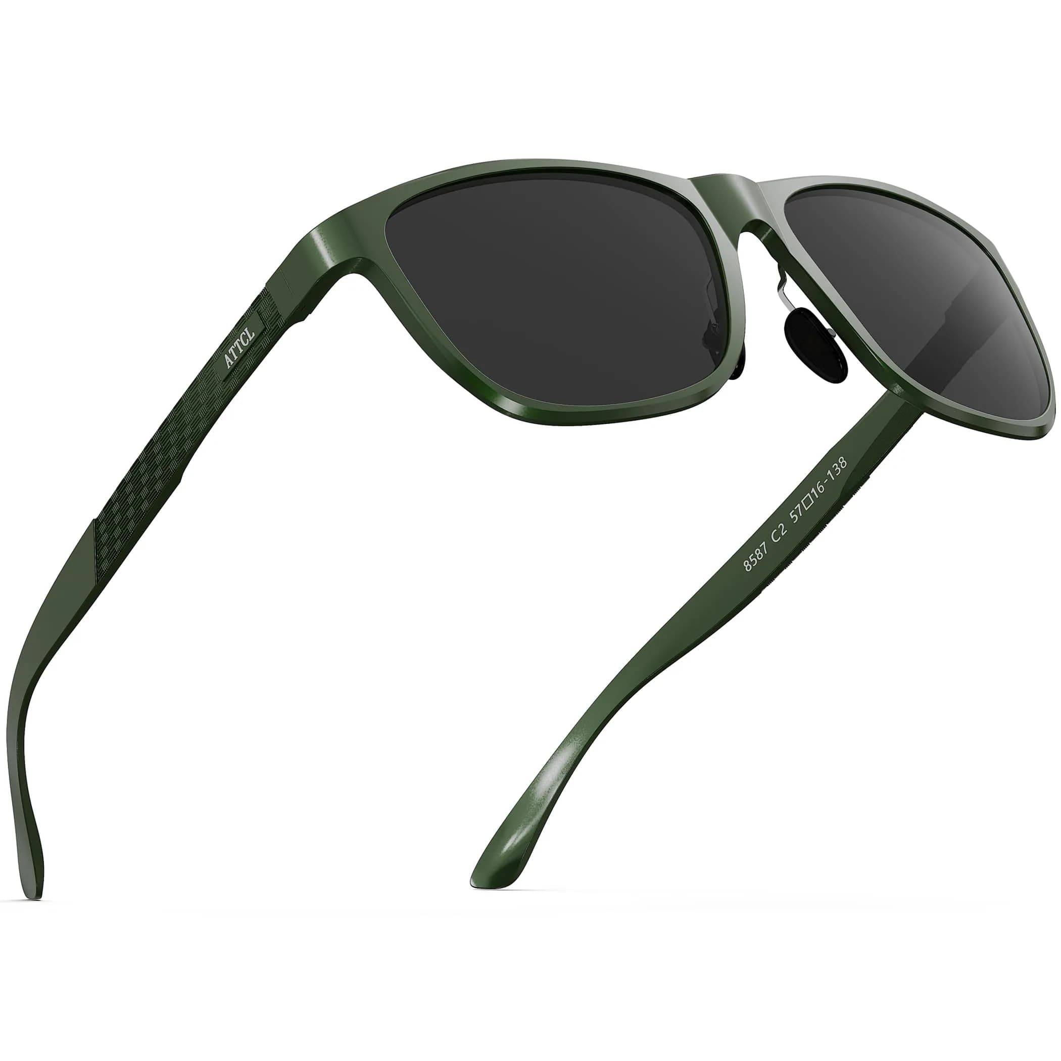 ATTCL Army Green-Grey Polarized Sunglasses for Men - Al-Mg Metal Ultralight Rectangular Frame - main product image