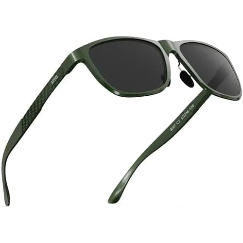 ATTCL Army Green-Grey Polarized Sunglasses for Men - Al-Mg Metal Ultralight Rectangular Frame thumbnail 1