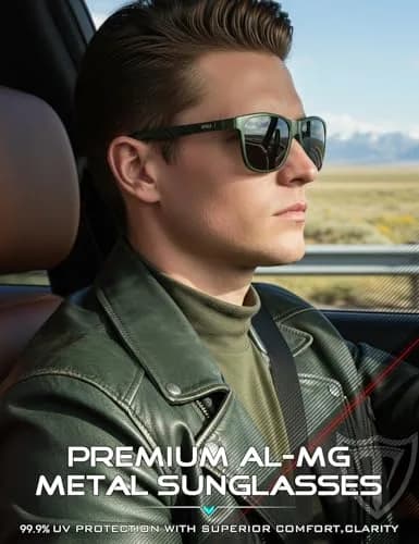 ATTCL Army Green-Grey Polarized Sunglasses for Men - Al-Mg Metal Ultralight Rectangular Frame thumbnail 2