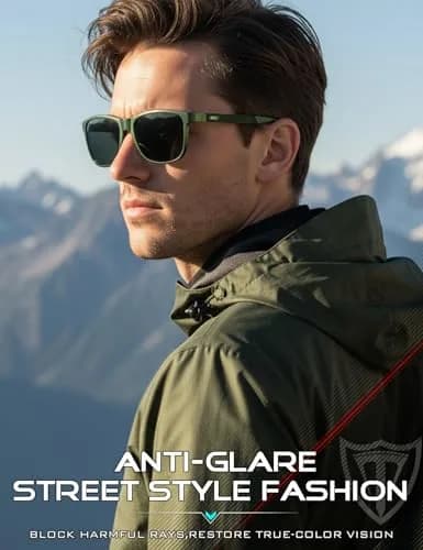 ATTCL Army Green-Grey Polarized Sunglasses for Men - Al-Mg Metal Ultralight Rectangular Frame thumbnail 3