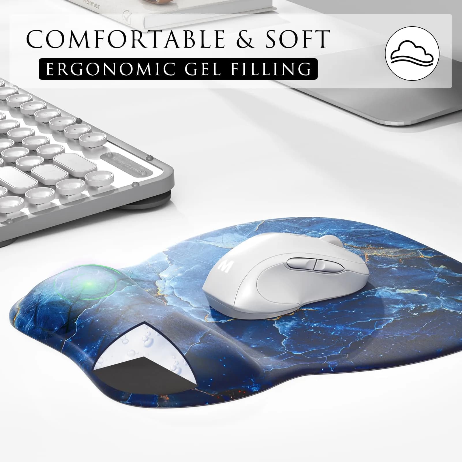 MROCO Ergonomic Mouse Pad with Gel Wrist Rest, 9.4 x 8.1 Inch Ocean Marble | Reduce Wrist Strain - view 4