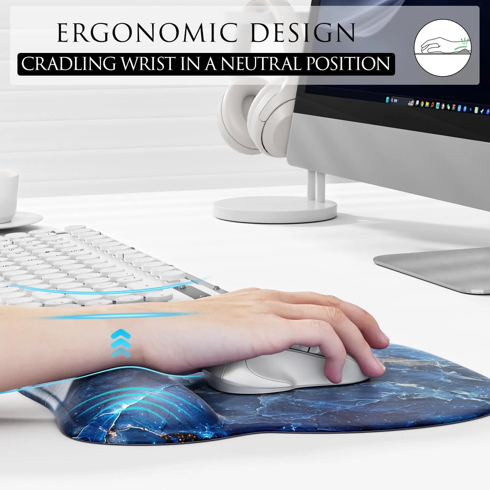 MROCO Ergonomic Mouse Pad with Gel Wrist Rest, 9.4 x 8.1 Inch Ocean Marble | Reduce Wrist Strain - view 5