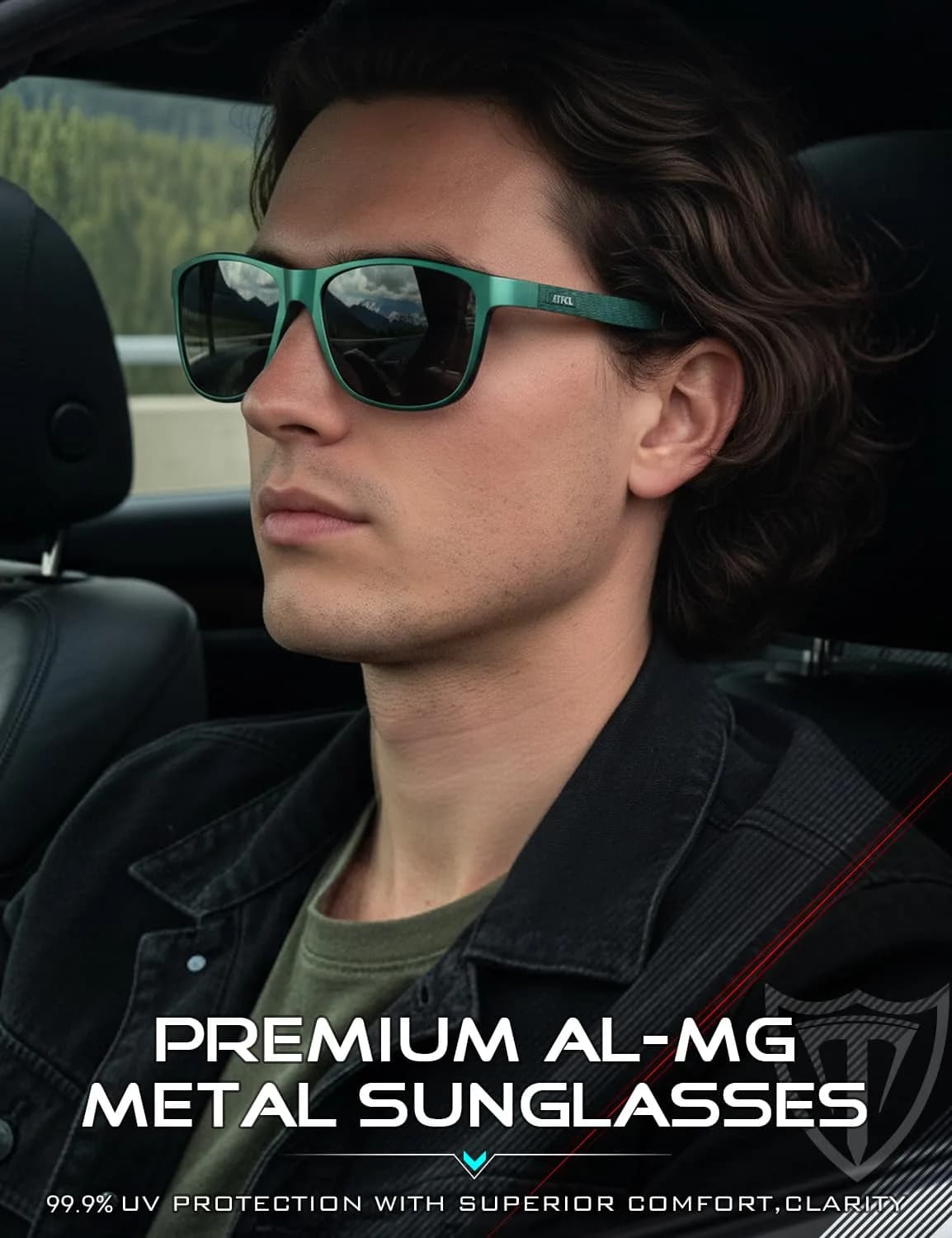 ATTCL Polarized Sunglasses Men Light Blue-Grey Rectangular Al-Mg Metal Ultralight UV400 Driving - view 2