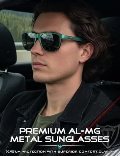 ATTCL Polarized Sunglasses Men Light Blue-Grey Rectangular Al-Mg Metal Ultralight UV400 Driving thumbnail 2