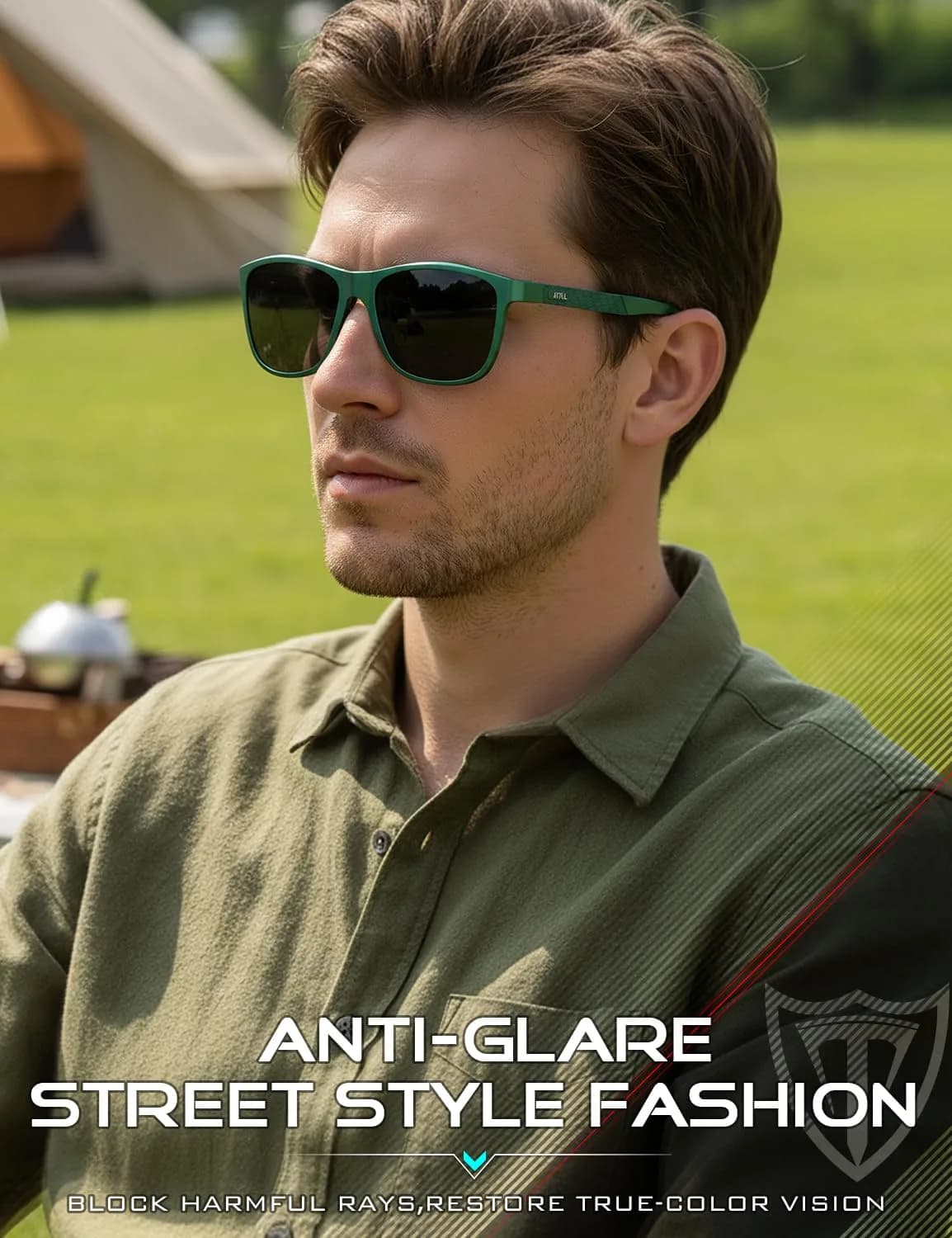 ATTCL Polarized Sunglasses Men Light Blue-Grey Rectangular Al-Mg Metal Ultralight UV400 Driving - view 3