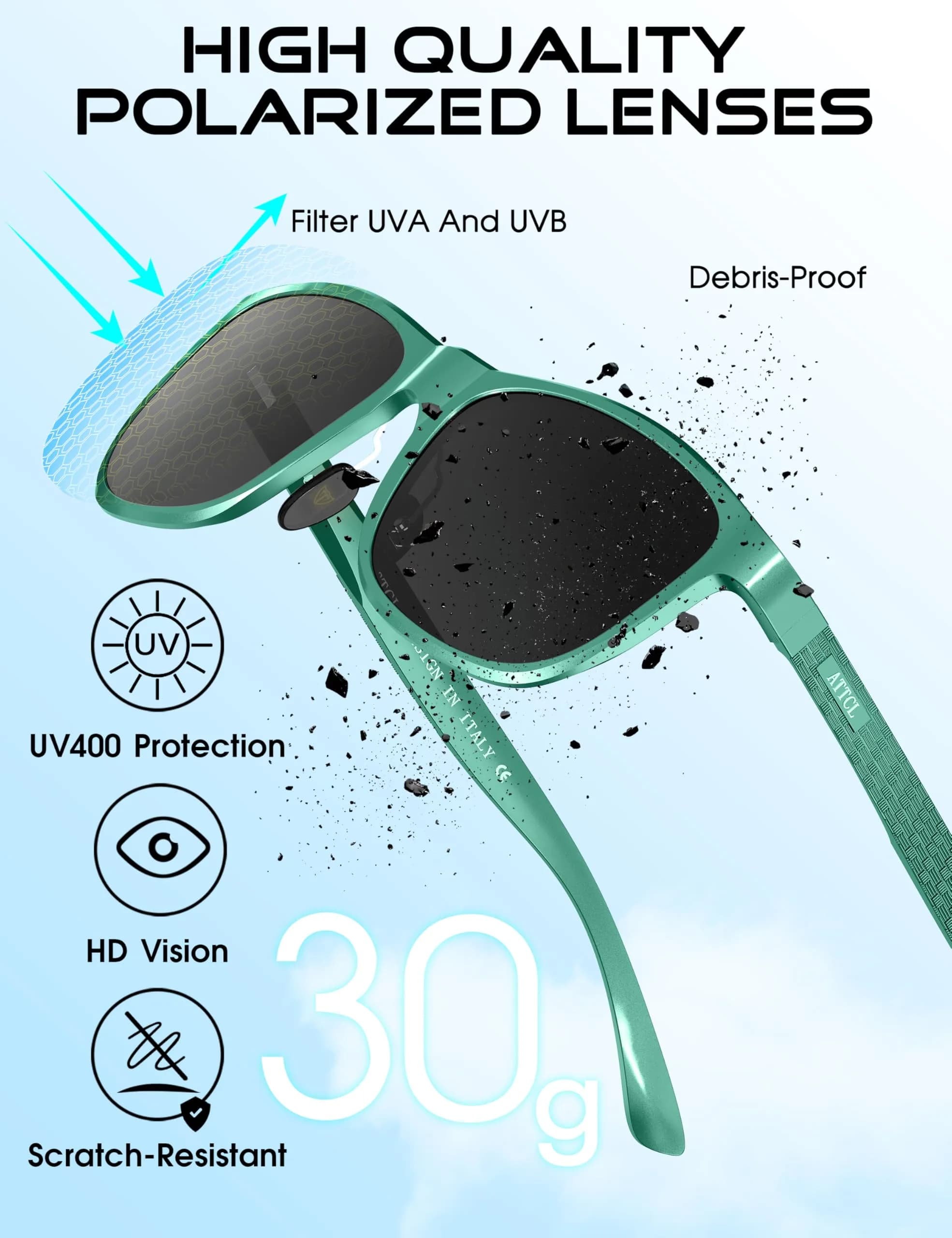 ATTCL Polarized Sunglasses Men Light Blue-Grey Rectangular Al-Mg Metal Ultralight UV400 Driving - view 4