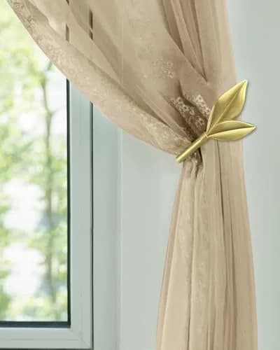 J JHOUSELIFESTYLE Gold Curtain Holdbacks 2 Pack | Elegant Metal Olive Leaf Wall Mount Hooks thumbnail 1