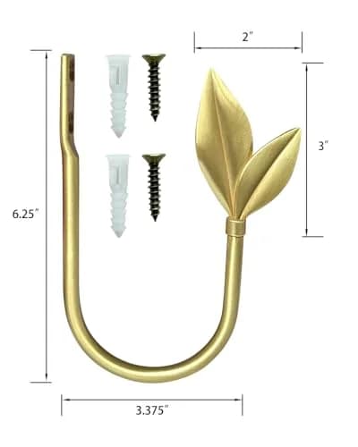 J JHOUSELIFESTYLE Gold Curtain Holdbacks 2 Pack | Elegant Metal Olive Leaf Wall Mount Hooks thumbnail 6