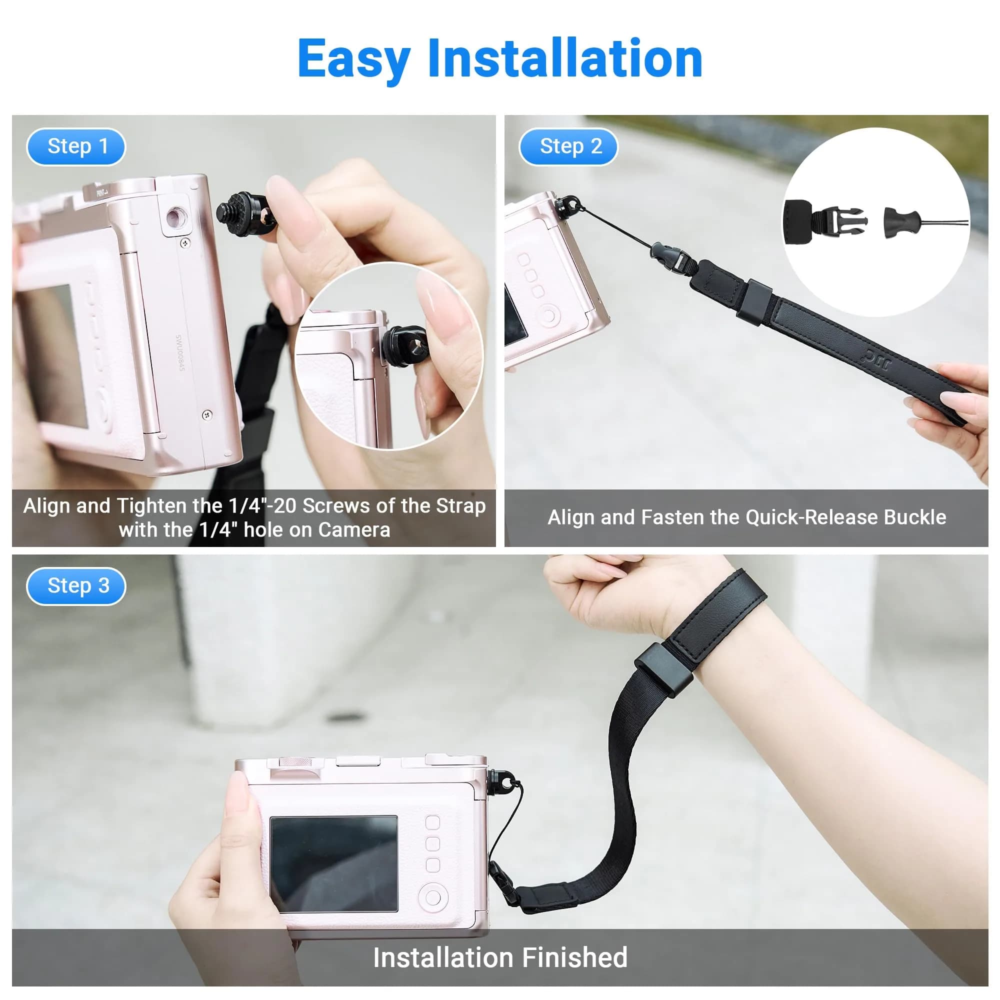 Kiorafoto Mini EVO Strap, Adjustable Nylon Camera Hand Wrist Strap Lanyard with 1/4"20 & Quick Release (Black) - view 6