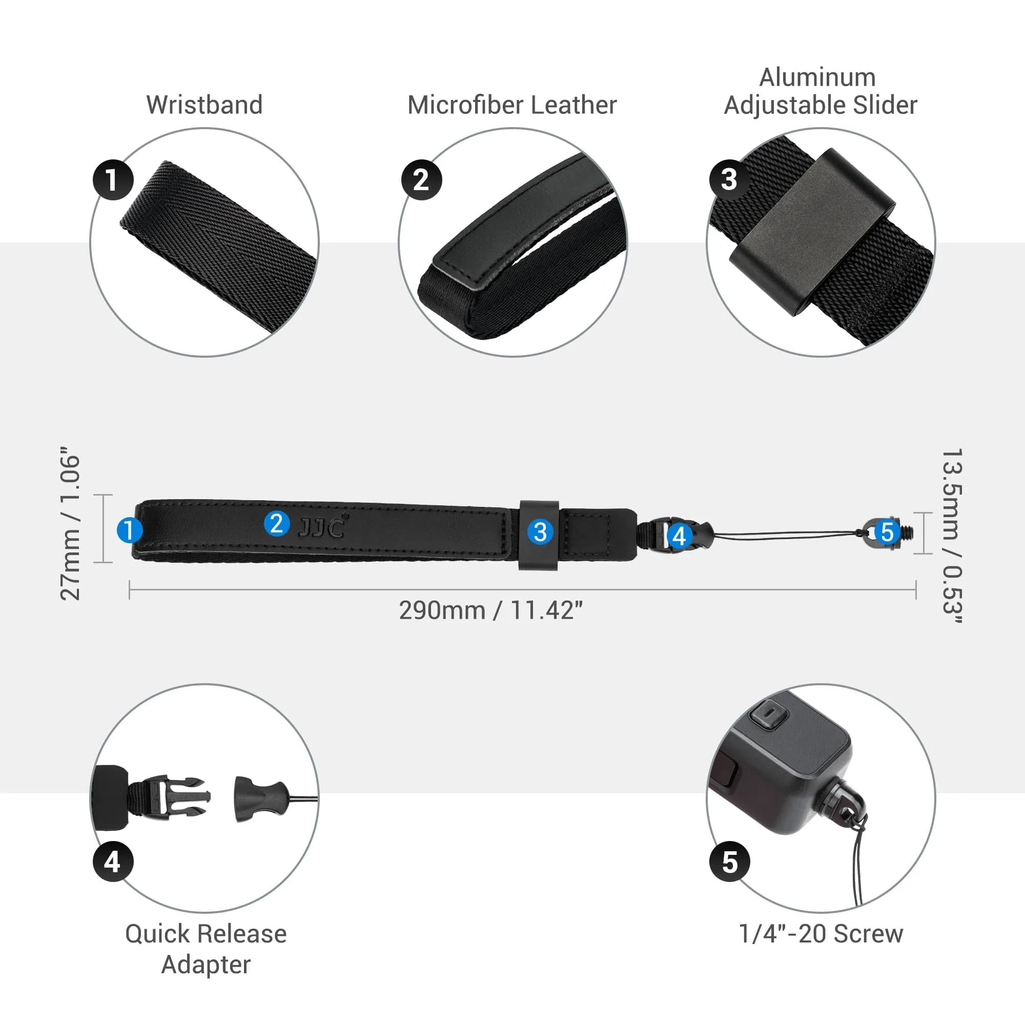 Kiorafoto Mini EVO Strap, Adjustable Nylon Camera Hand Wrist Strap Lanyard with 1/4"20 & Quick Release (Black) - view 8