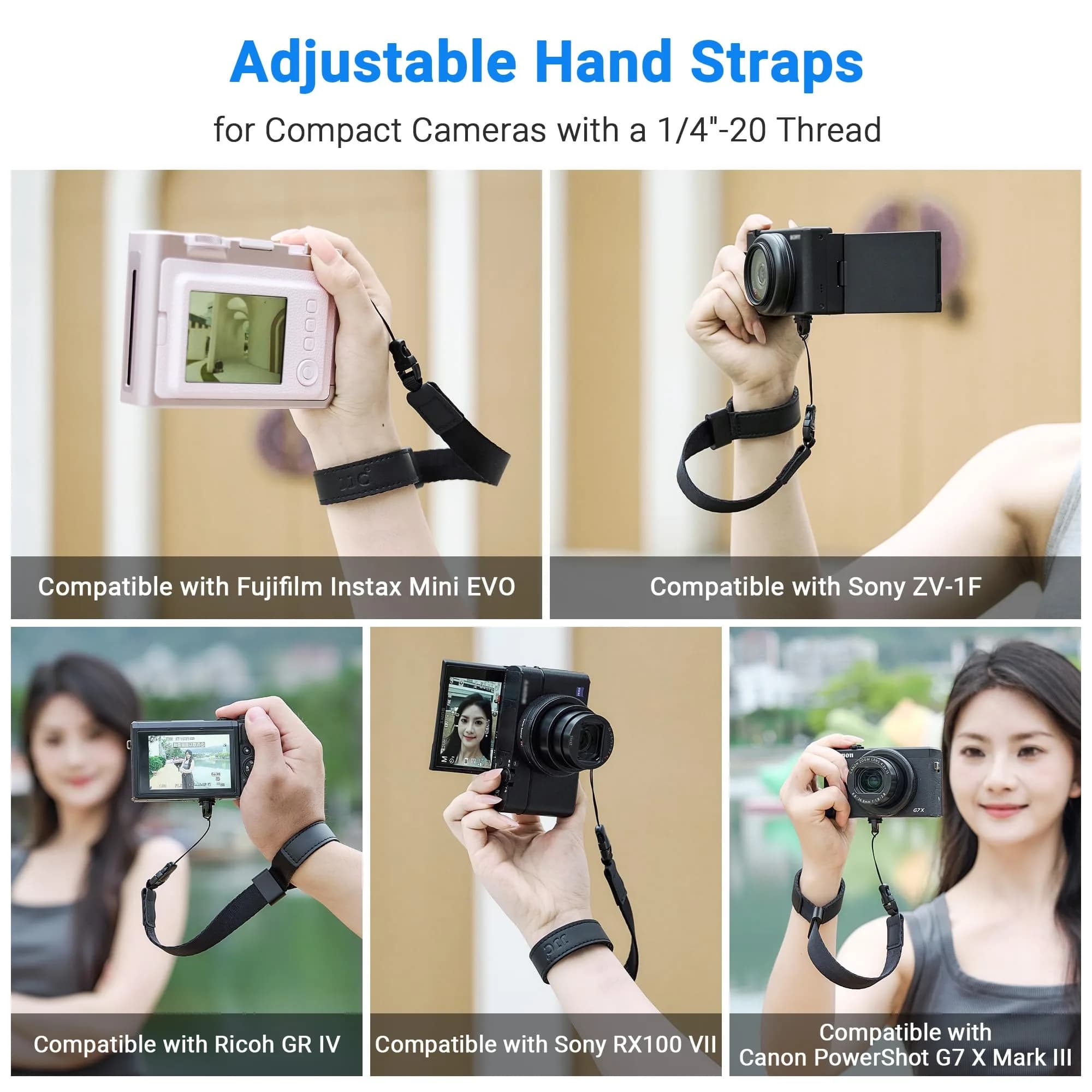 Kiorafoto Mini EVO Strap, Adjustable Nylon Camera Hand Wrist Strap Lanyard with 1/4"20 & Quick Release (Black) - view 2
