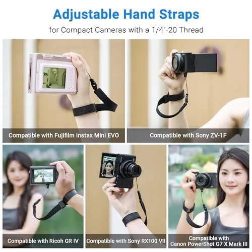 Kiorafoto Mini EVO Strap, Adjustable Nylon Camera Hand Wrist Strap Lanyard with 1/4"20 & Quick Release (Black) thumbnail 2