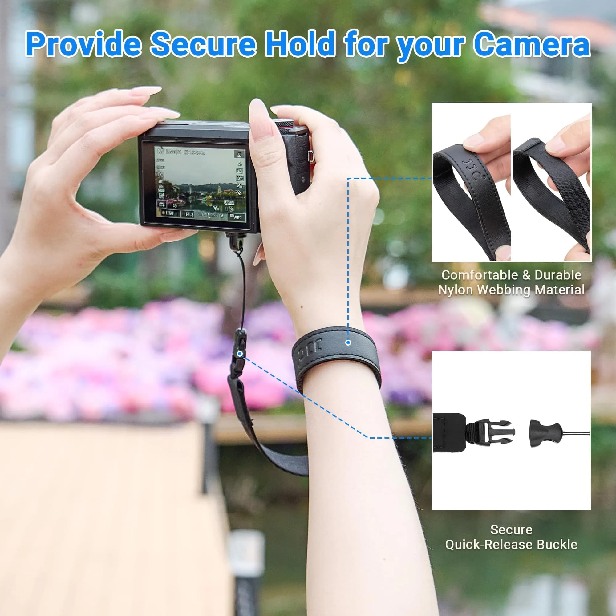 Kiorafoto Mini EVO Strap, Adjustable Nylon Camera Hand Wrist Strap Lanyard with 1/4"20 & Quick Release (Black) - view 4