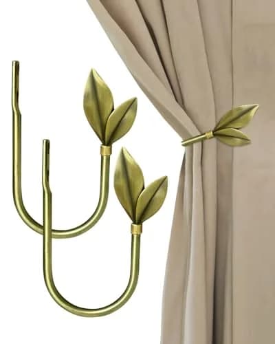 J JHOUSELIFESTYLE Antique Brass Curtain Holdbacks 2 Pack | Metal Olive Leaf Wall Mounted Decor (6.25 inch) thumbnail 4