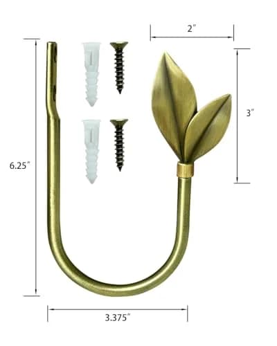 J JHOUSELIFESTYLE Antique Brass Curtain Holdbacks 2 Pack | Metal Olive Leaf Wall Mounted Decor (6.25 inch) thumbnail 3