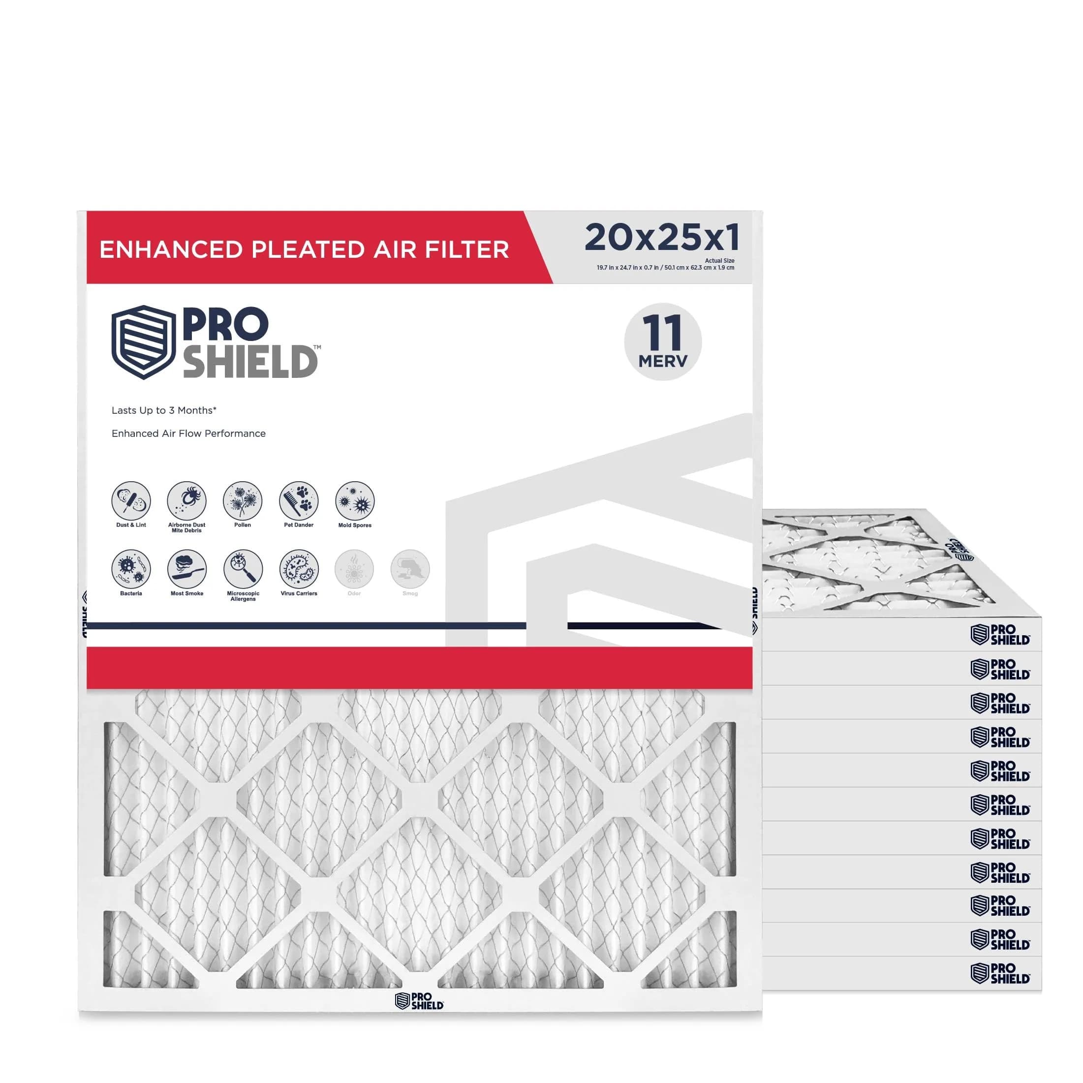 ProShield 20x25x1 MERV 11 HVAC Air Filter | 6 Pack for Cleaner Indoor Air — MERV 11