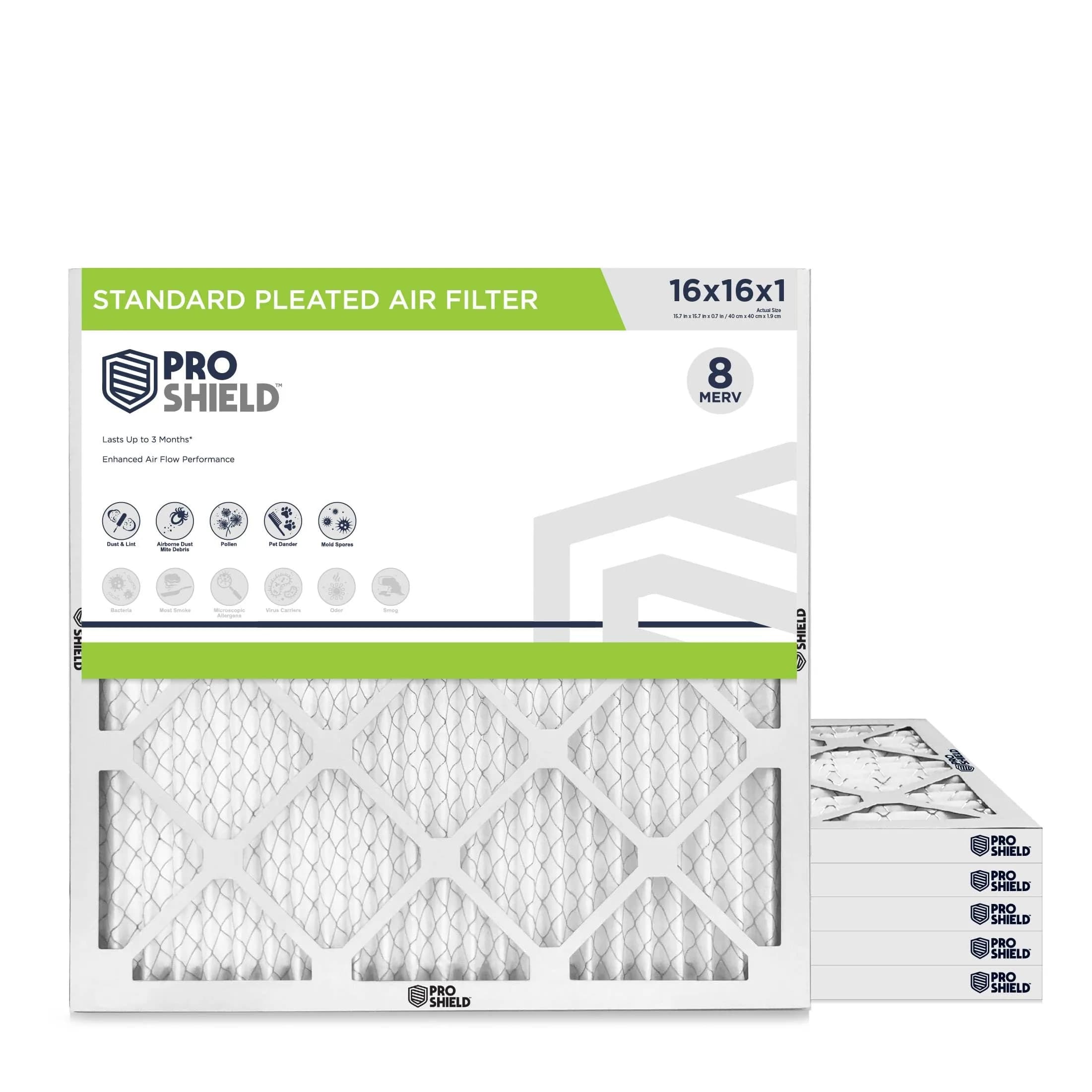 Proshield 16x16x1 MERV 8 Pleated HVAC Air Filter | 6 Pack for Indoor Air Quality