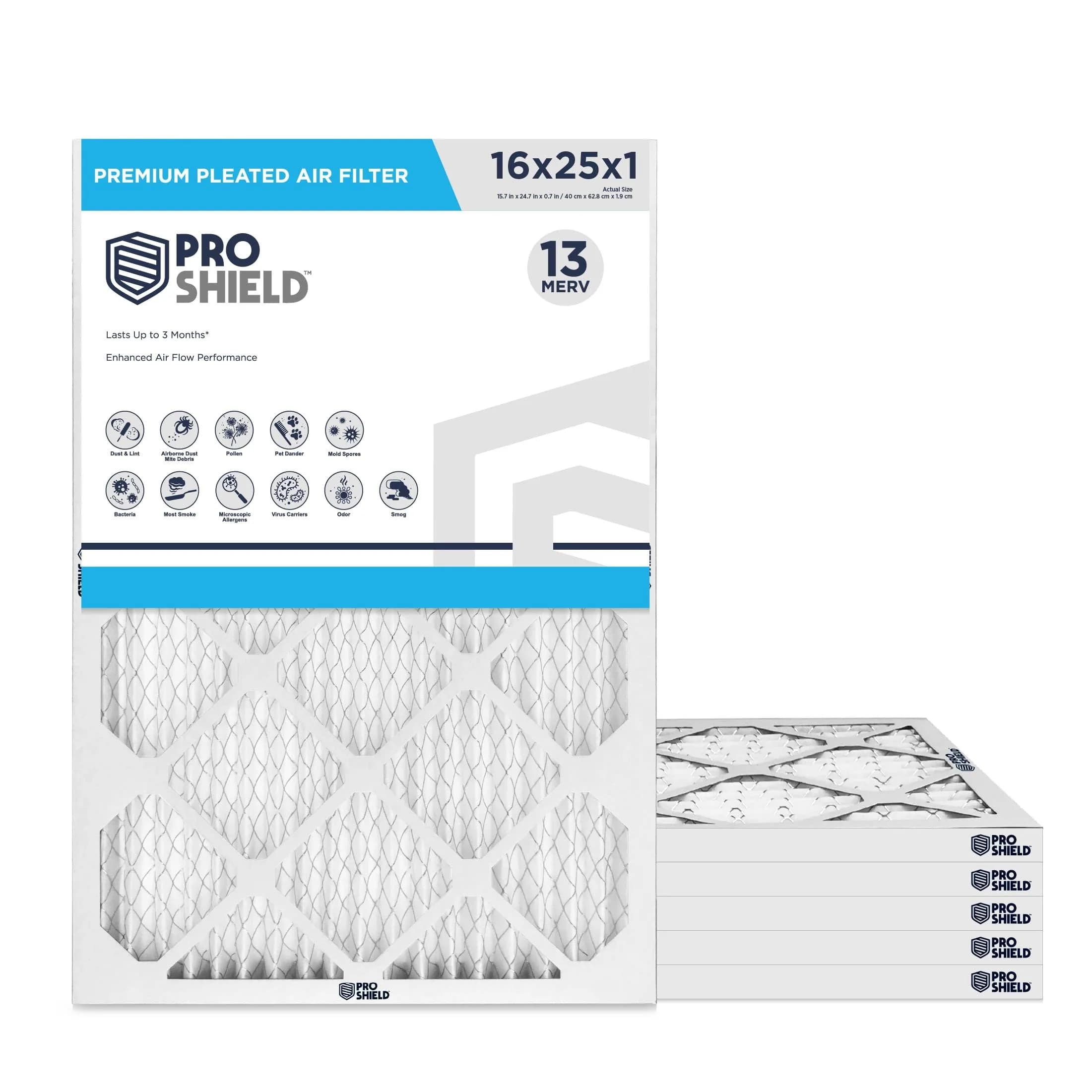 ProShield 16x25x1 MERV 13 Pleated HVAC Air Filter 6 Pack | Premium Filtration for Indian Homes — 16" x 25" x 1"