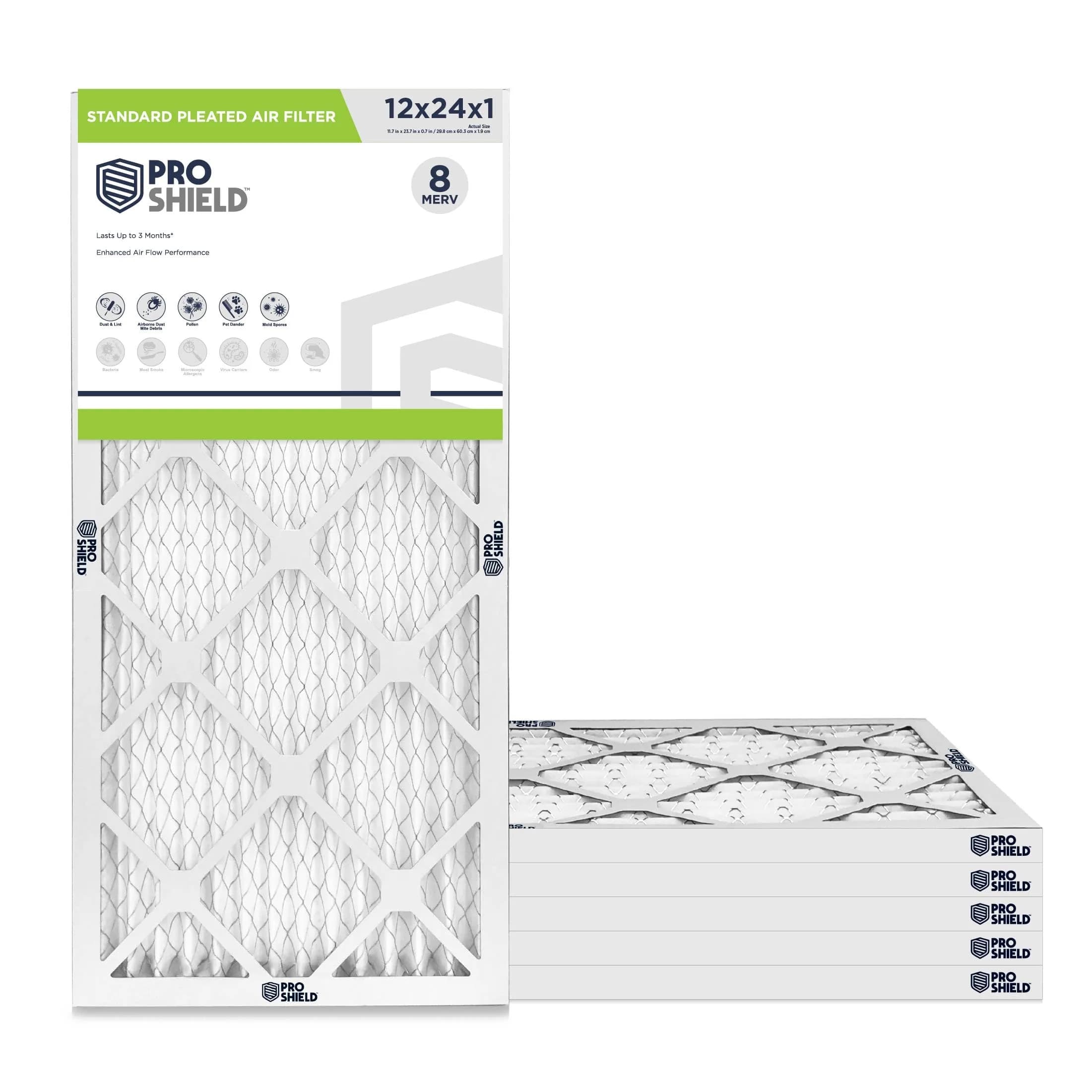 ProShield 12x12x1 MERV 8 HVAC Air Filter | 6 Pack for Indoor Air Quality — 12" x 24" x 1"