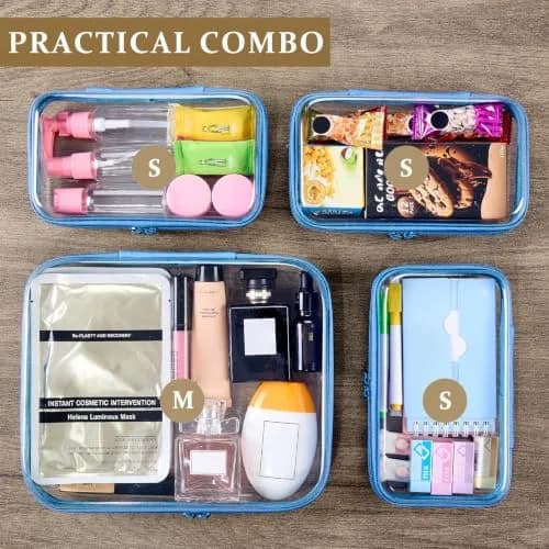 WELPIRT Clear Zipper Pouches, Hard Shell Zipper Case (M+3S) | Waterproof, Stackable, Transparent Organizer thumbnail 3