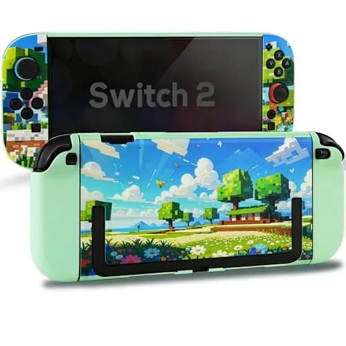 TIKOdirect Protective Case for Switch 2, Hard Back Shell & Soft Grip, Green Flower | Dockable PC TPU Cover thumbnail 1
